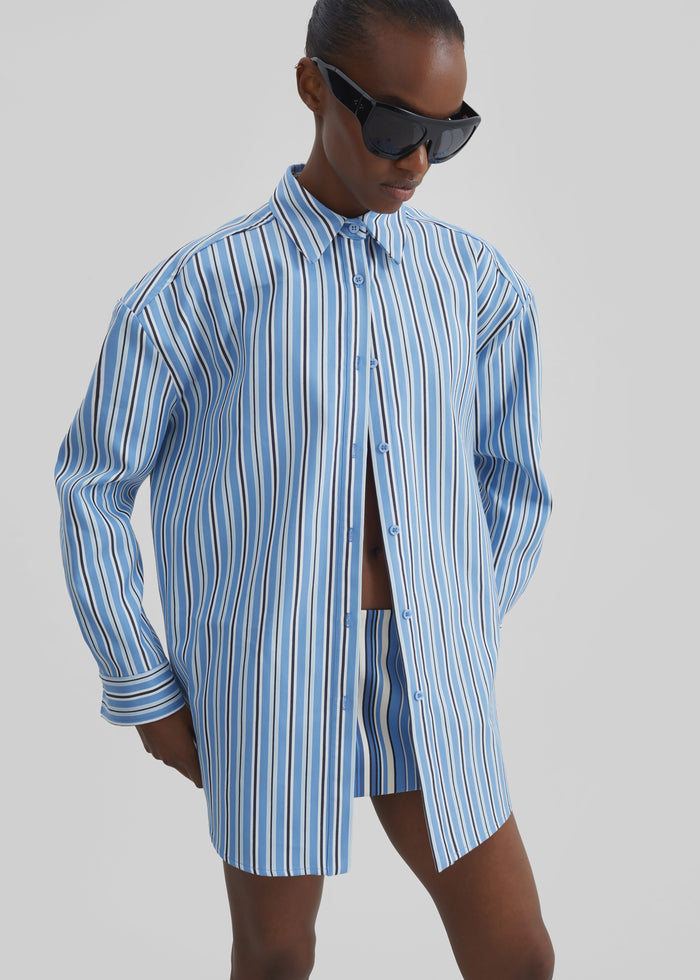 Oana Cotton Padded Shirt - Blue Multi Stripe