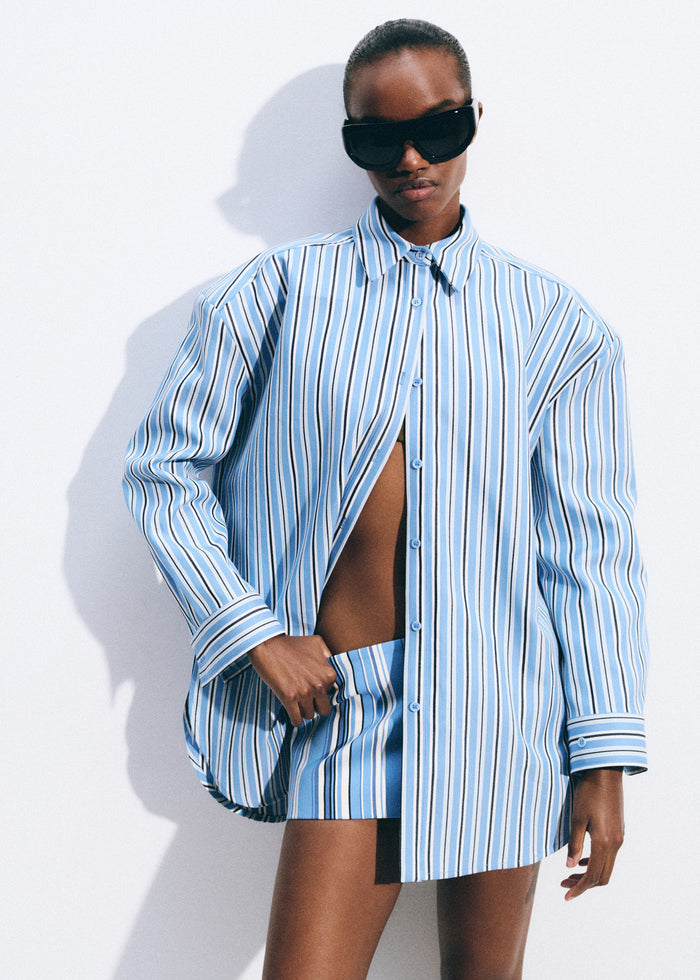Oana Cotton Padded Shirt - Blue Multi Stripe