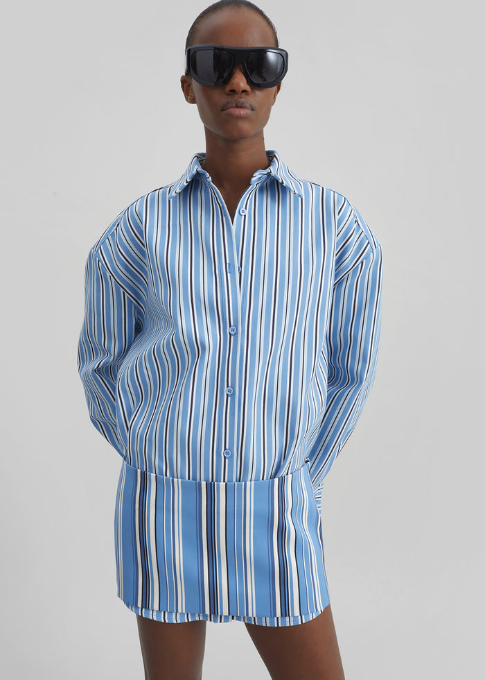 Oana Cotton Padded Shirt - Blue Multi Stripe