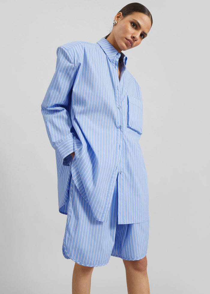 Oana Cotton Padded Shirt - Blue/White Stripe