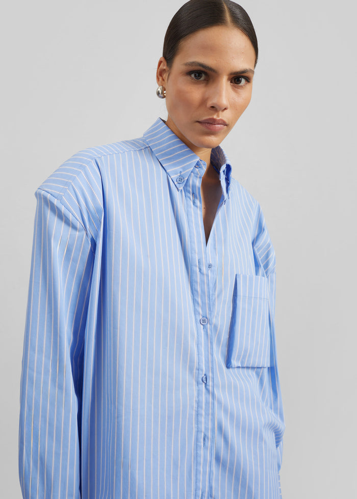 Oana Cotton Padded Shirt - Blue/White Stripe