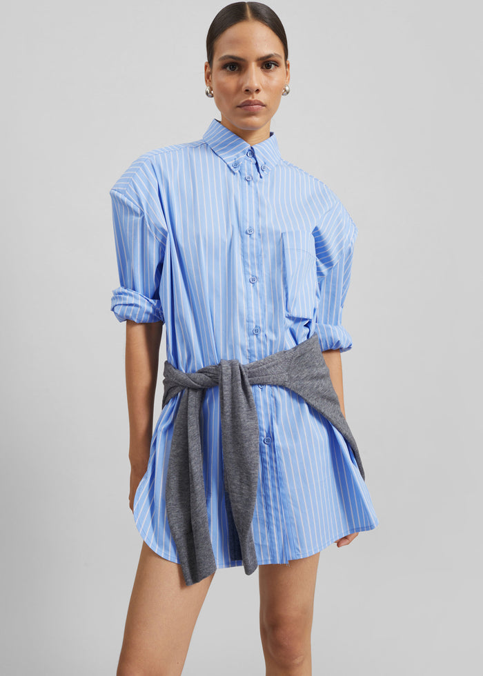 Oana Cotton Padded Shirt - Blue/White Stripe