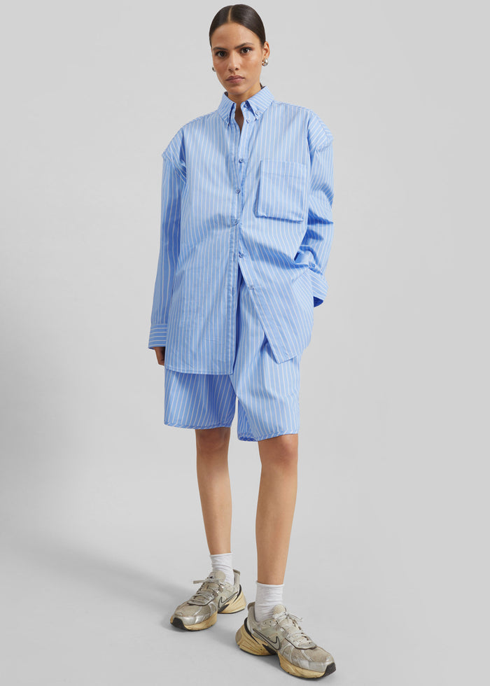 Oana Cotton Padded Shirt - Blue/White Stripe