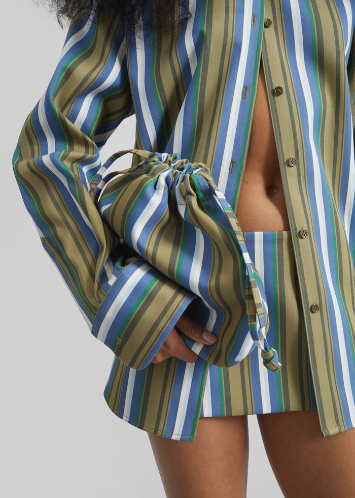 Oana Cotton Padded Shirt - Green Multi Stripe