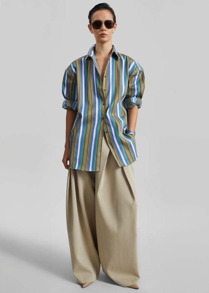 Oana Cotton Padded Shirt - Green Multi Stripe