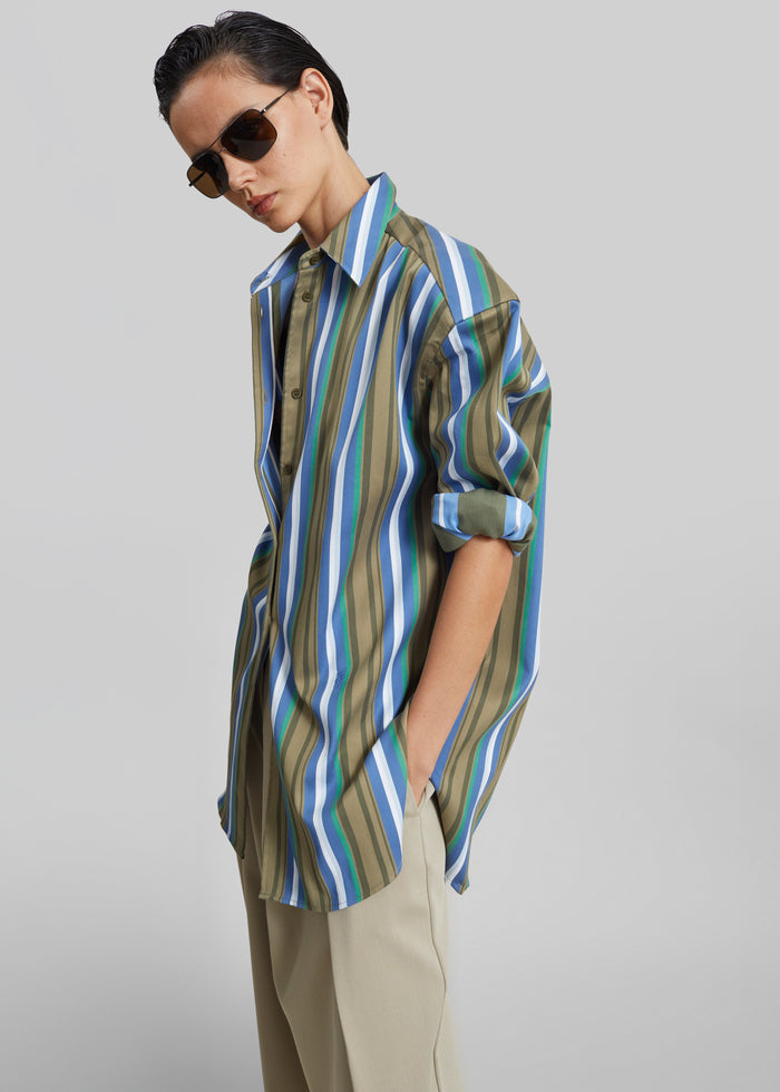 Oana Cotton Padded Shirt - Green Multi Stripe