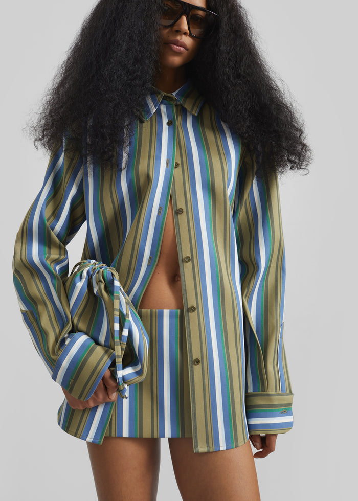 Oana Cotton Padded Shirt - Green Multi Stripe