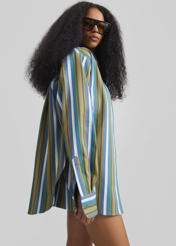 Oana Cotton Padded Shirt - Green Multi Stripe
