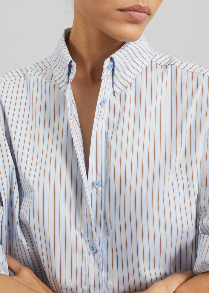 Oana Cotton Padded Shirt - Light Blue/Brown Stripe