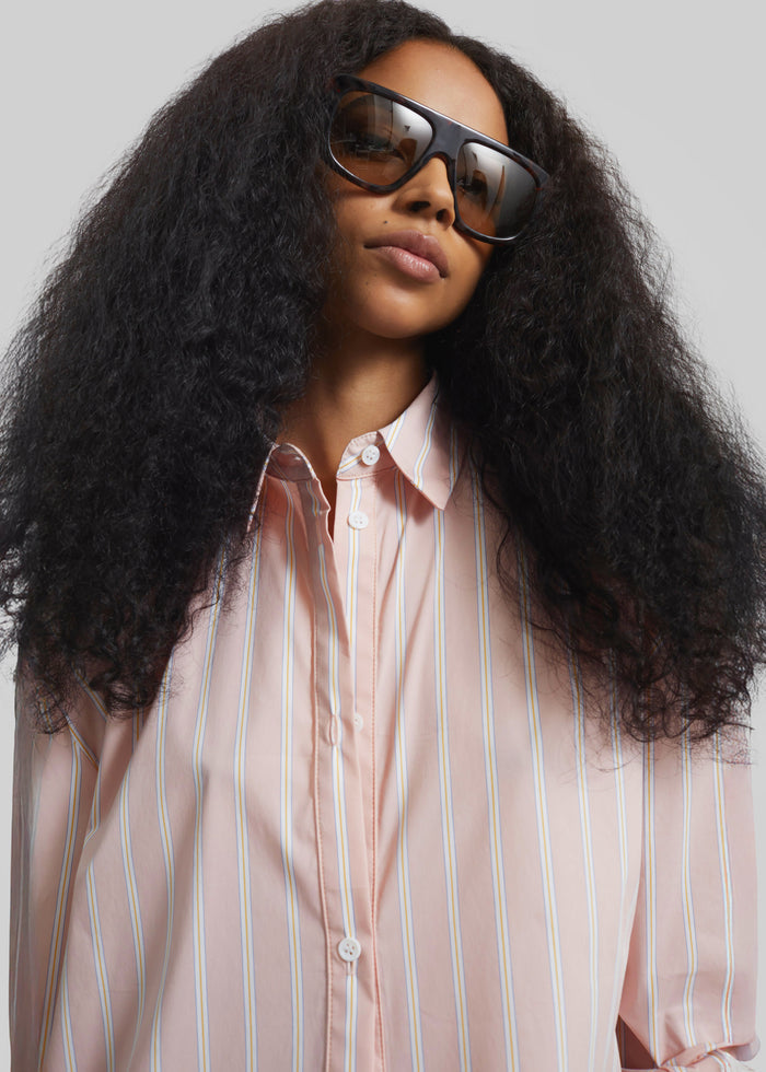 Oana Cotton Padded Shirt - Pink/White Stripes