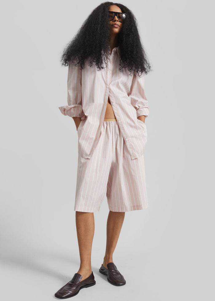 Oana Cotton Padded Shirt - Pink/White Stripes