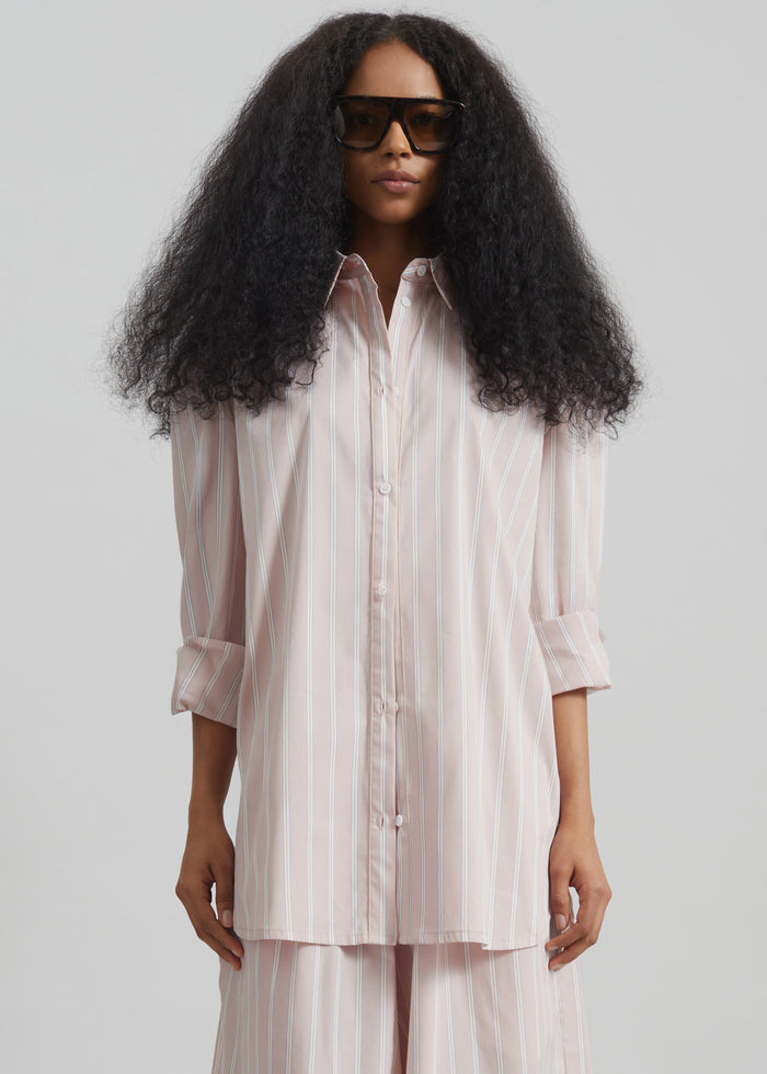 Oana Cotton Padded Shirt - Pink/White Stripes