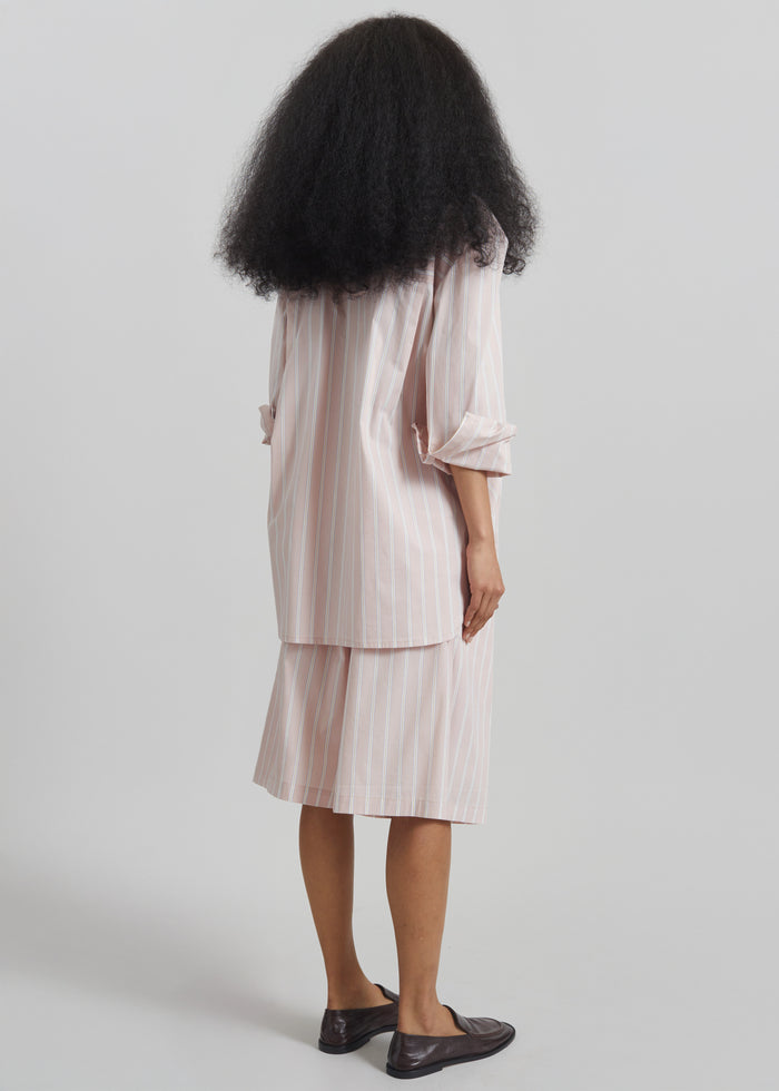 Oana Cotton Padded Shirt - Pink/White Stripes