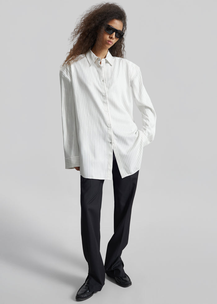 Oana Fluid Button-Up Shirt - White/Black Stripe