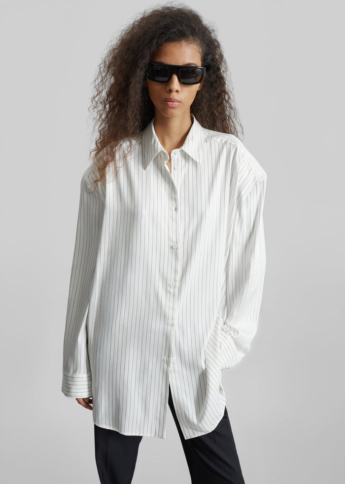 Oana Fluid Button-Up Shirt - White/Black Stripe
