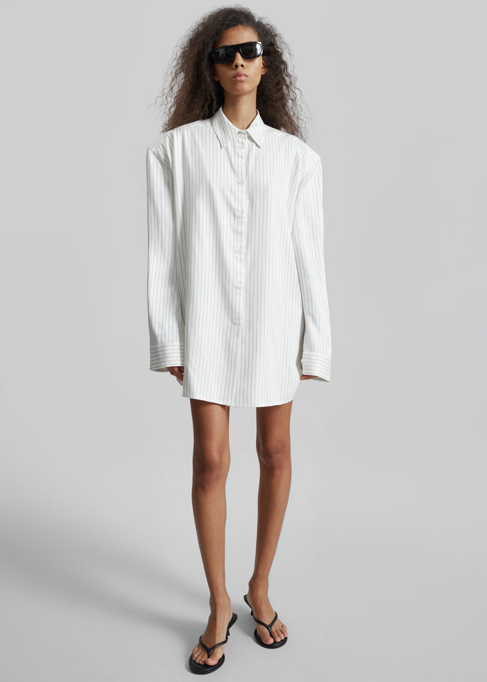 Oana Fluid Button-Up Shirt - White/Black Stripe