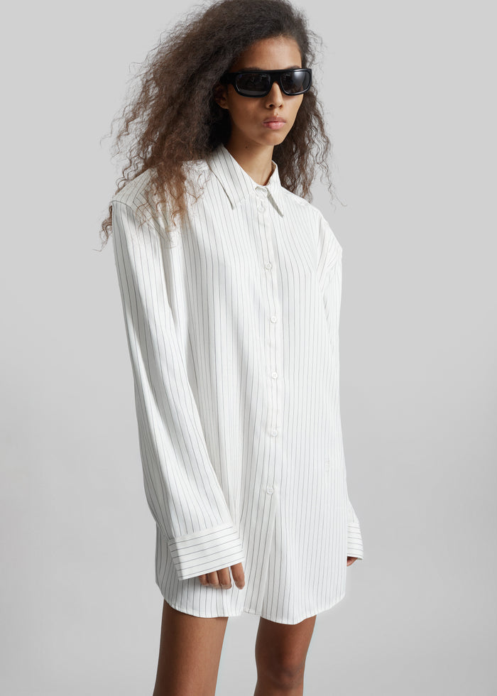 Oana Fluid Button-Up Shirt - White/Black Stripe