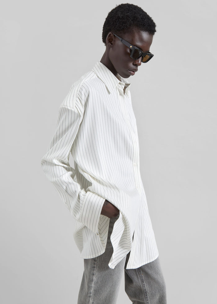 Oana Fluid Button-Up Shirt - White/Black Stripe