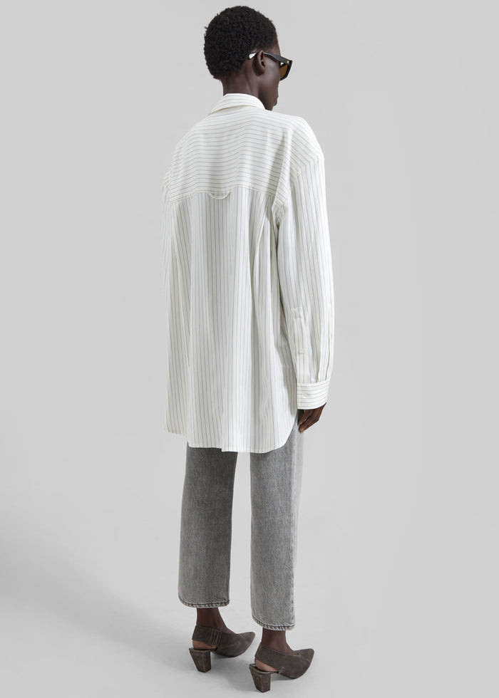Oana Fluid Button-Up Shirt - White/Black Stripe