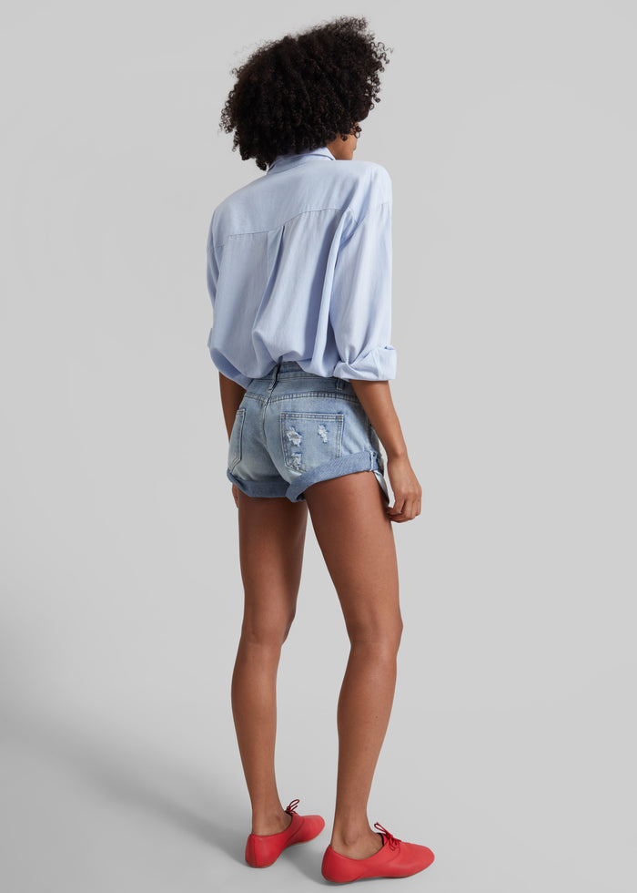 Oleron Distressed Denim Mini Shorts - Light Wash