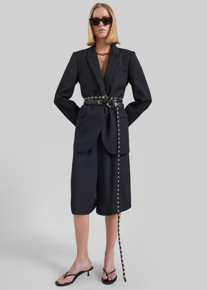 Olyne Satin Wide Bermuda Shorts - Black