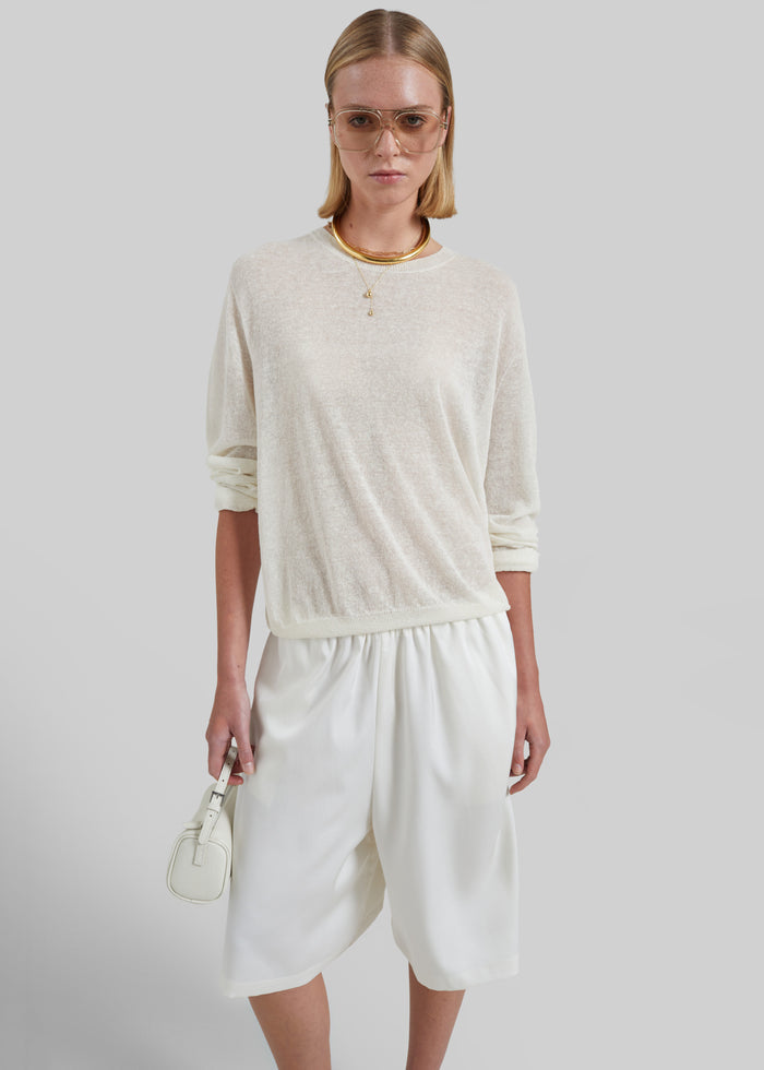 Olyne Satin Wide Bermuda Shorts - Ivory