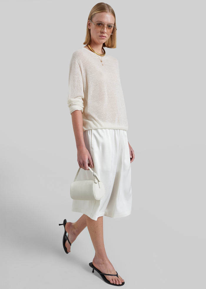 Olyne Satin Wide Bermuda Shorts - Ivory