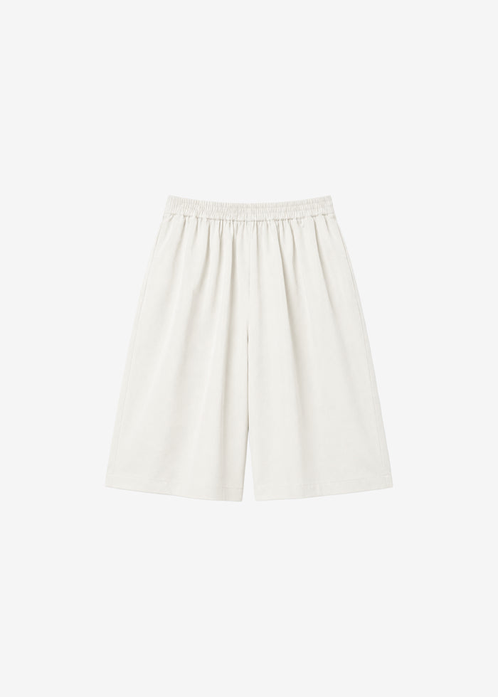 Olyne Satin Wide Bermuda Shorts - Ivory