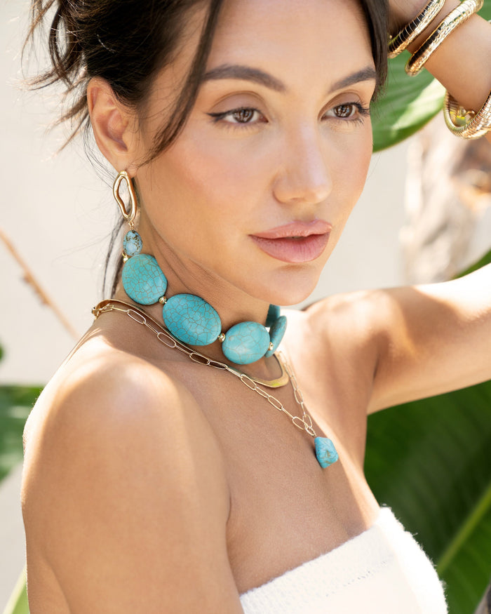 Open Circle Turquoise Dangle Earrings