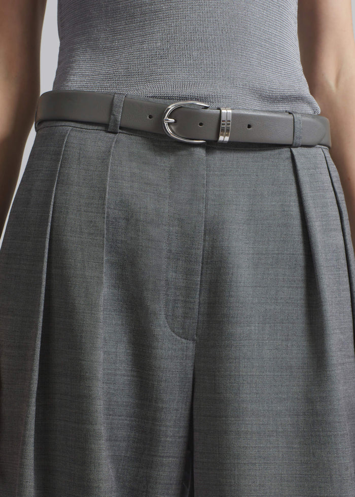 Ora Leather Belt - Grey/Silver
