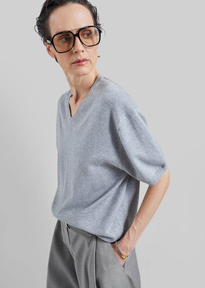 Ornan V-Neck Knit Pullover - Light Grey