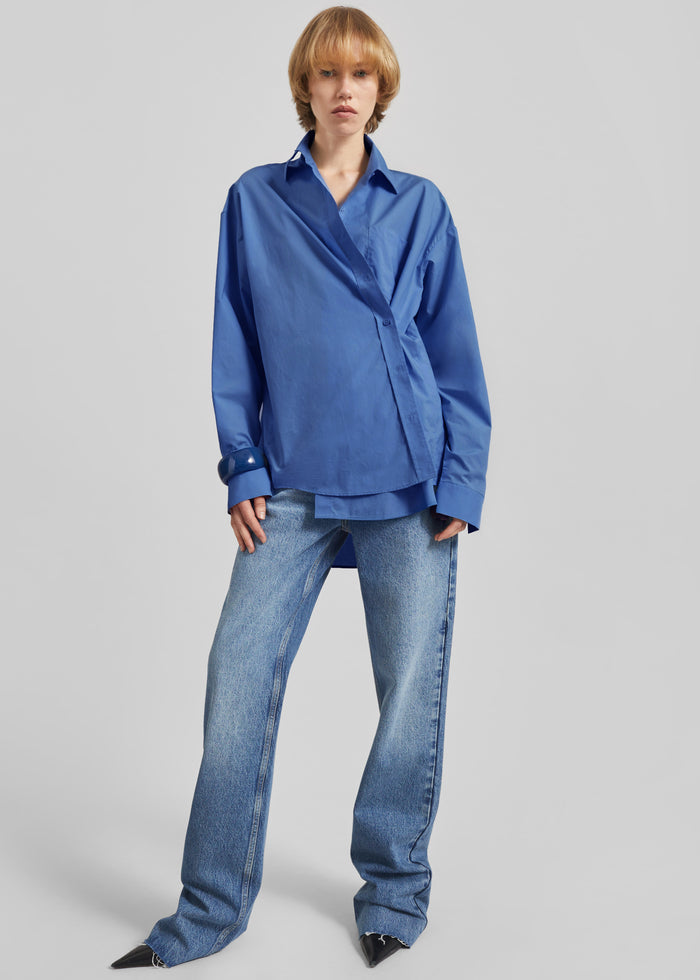Ornella Side Button-Up Shirt - Cobalt