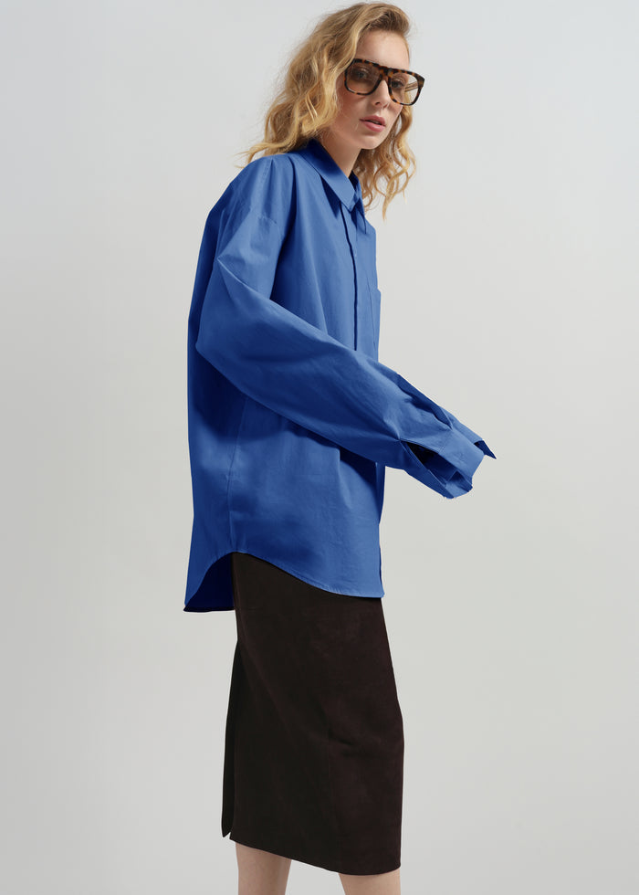 Ornella Side Button-Up Shirt - Cobalt