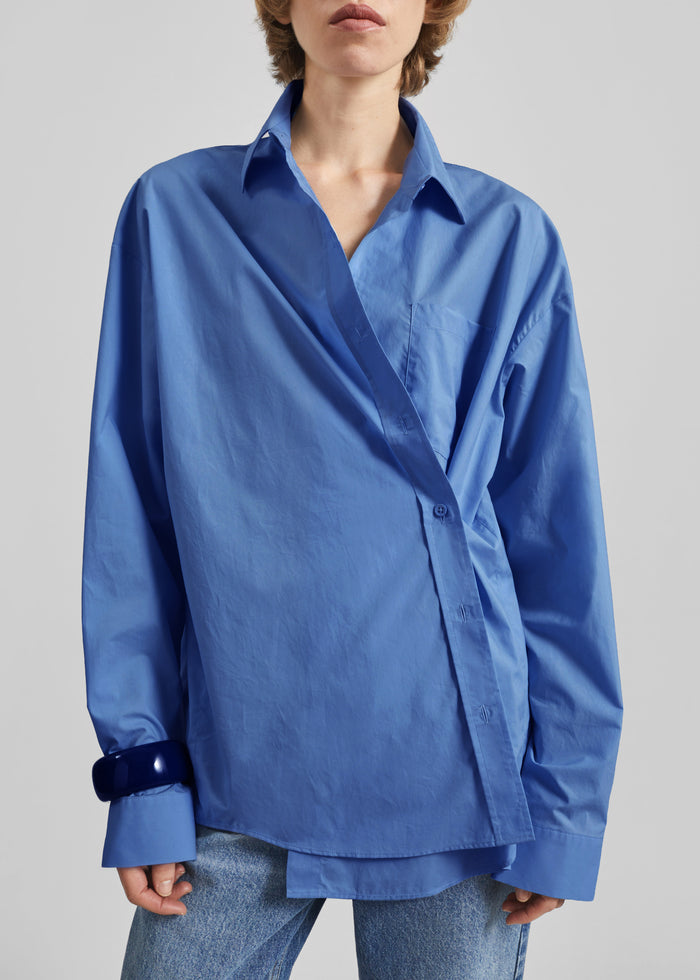 Ornella Side Button-Up Shirt - Cobalt