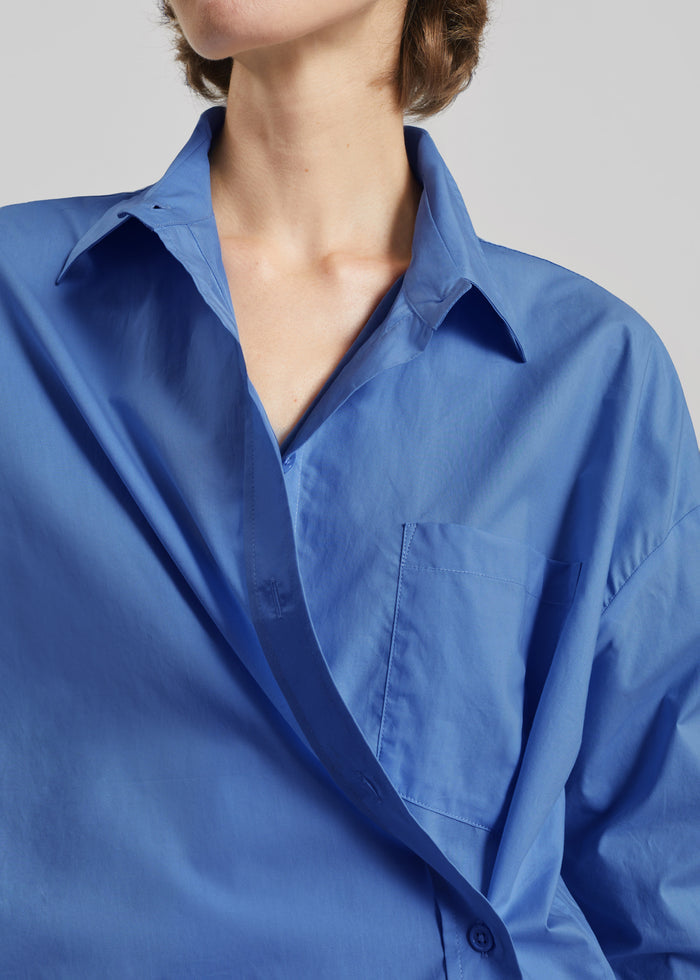 Ornella Side Button-Up Shirt - Cobalt