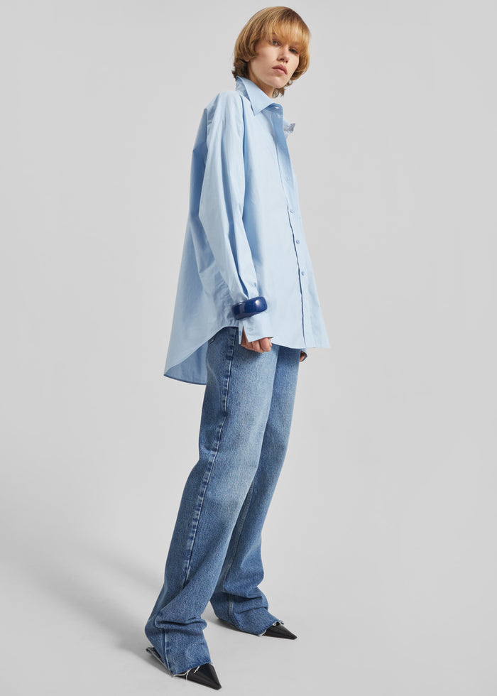 Ornella Side Button-Up Shirt - Light Blue