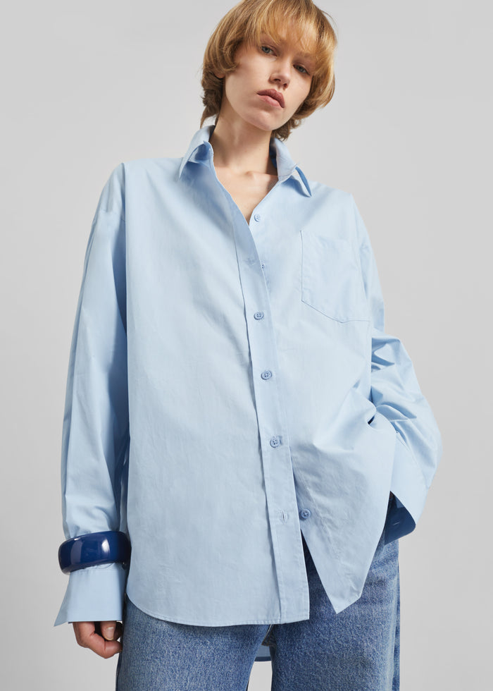 Ornella Side Button-Up Shirt - Light Blue