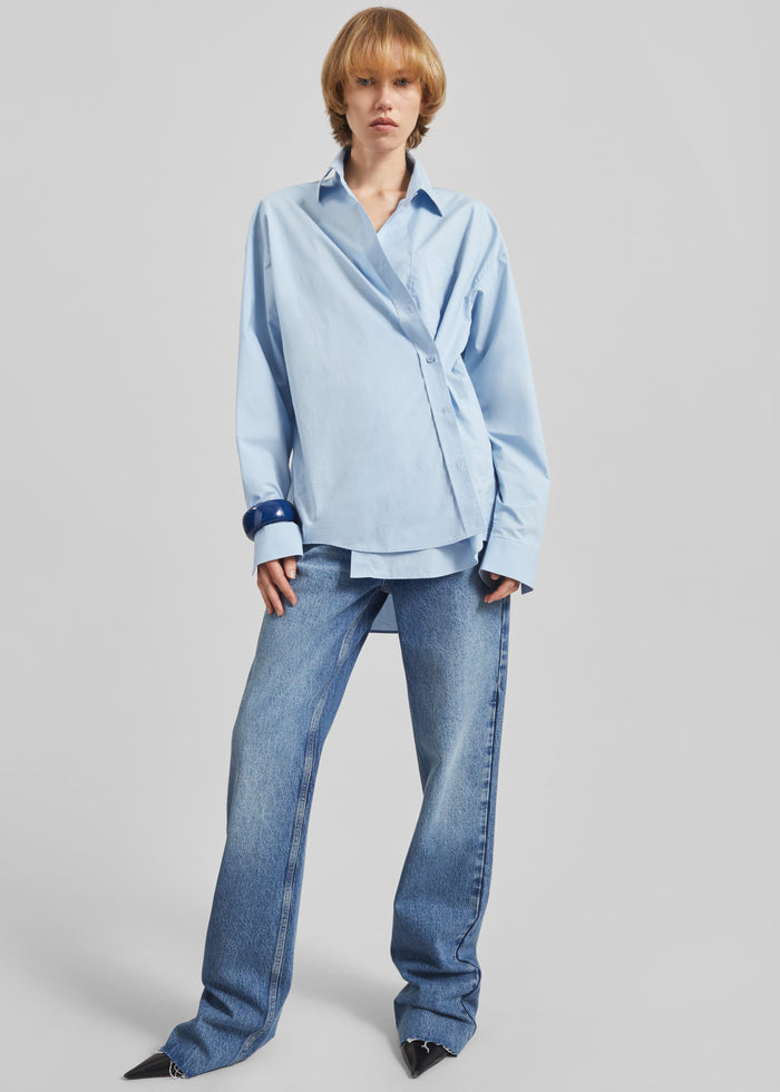 Ornella Side Button-Up Shirt - Light Blue