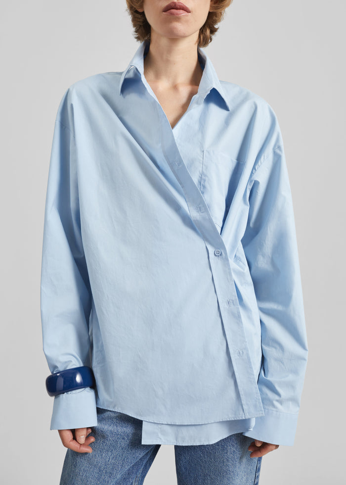 Ornella Side Button-Up Shirt - Light Blue