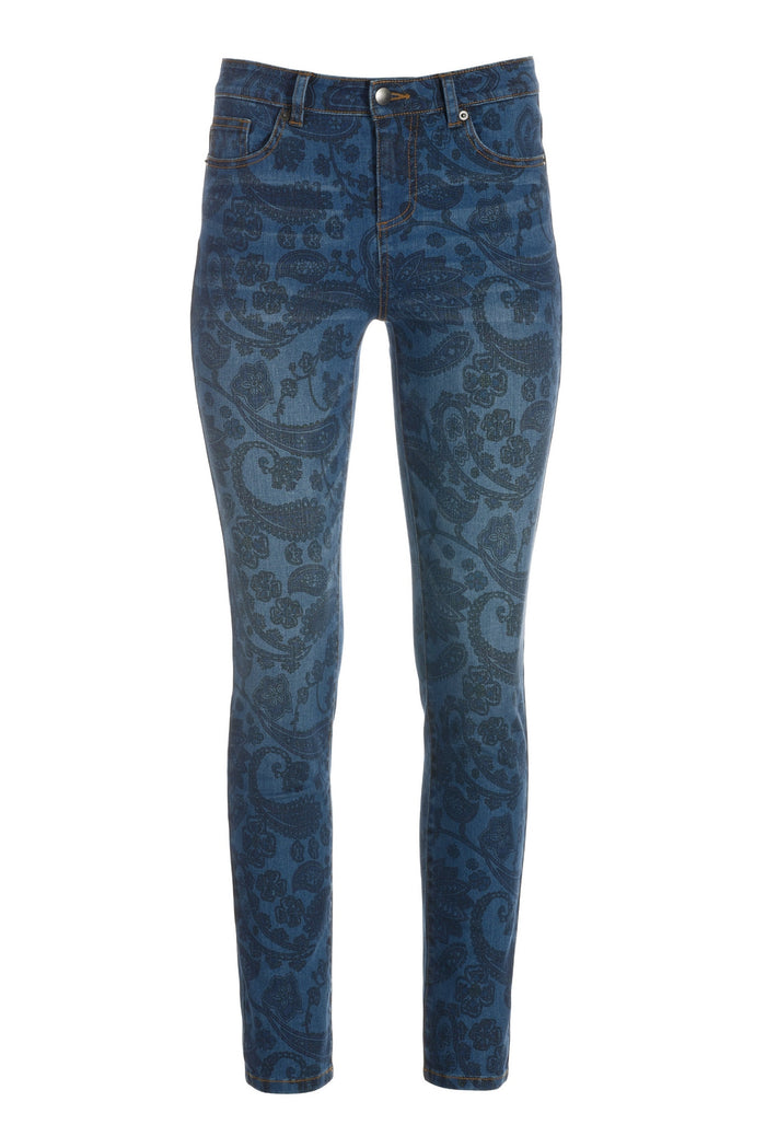 Paisley Print Slim Ankle Jean Blue Multi