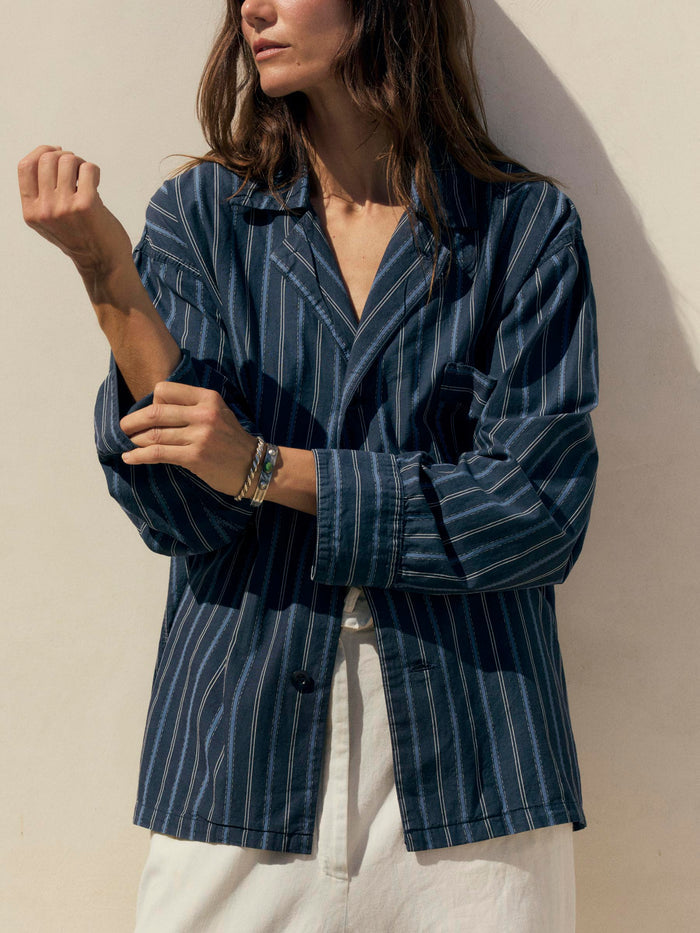 Gray palmer blue striped button up