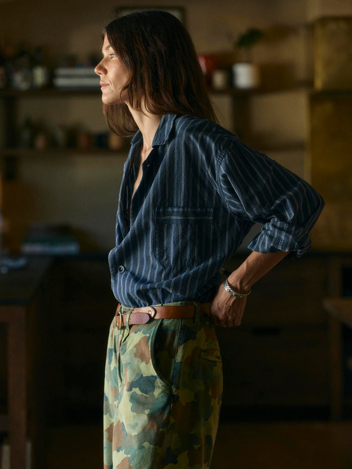 Black palmer blue striped button up