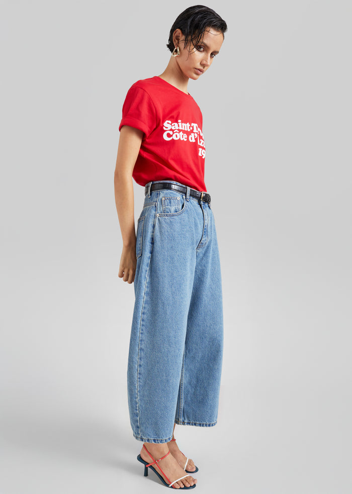 Palmi Cropped Barrel Leg Jeans - Medium Wash