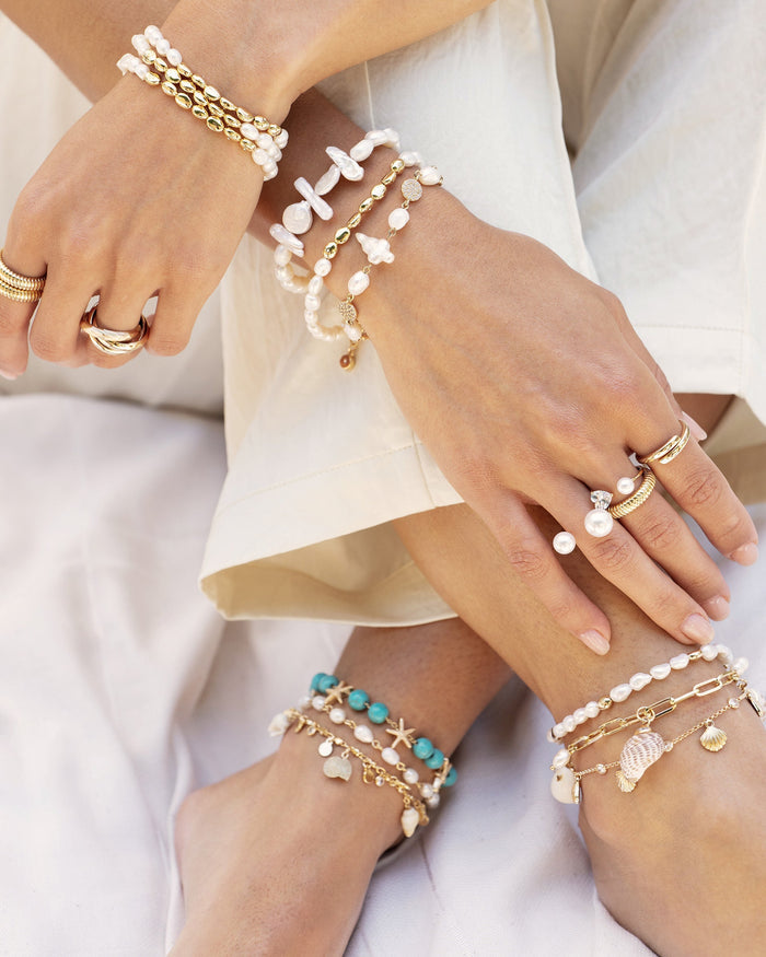 Paperclip Chain Multi-Shell Charm Anklet