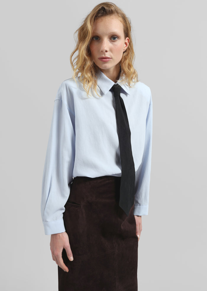 Patti Neck Tie Shirt - Sky Blue