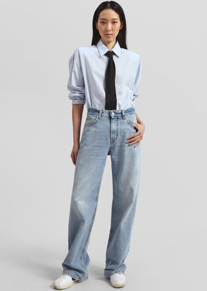 Patti Neck Tie Shirt - Sky Blue