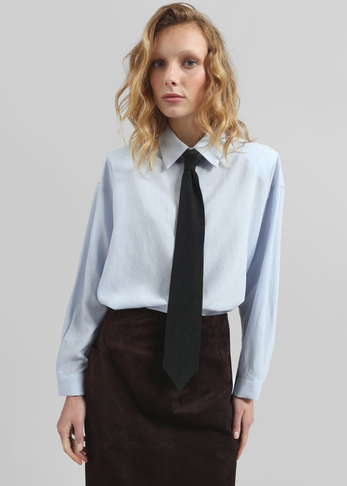 Patti Neck Tie Shirt - Sky Blue