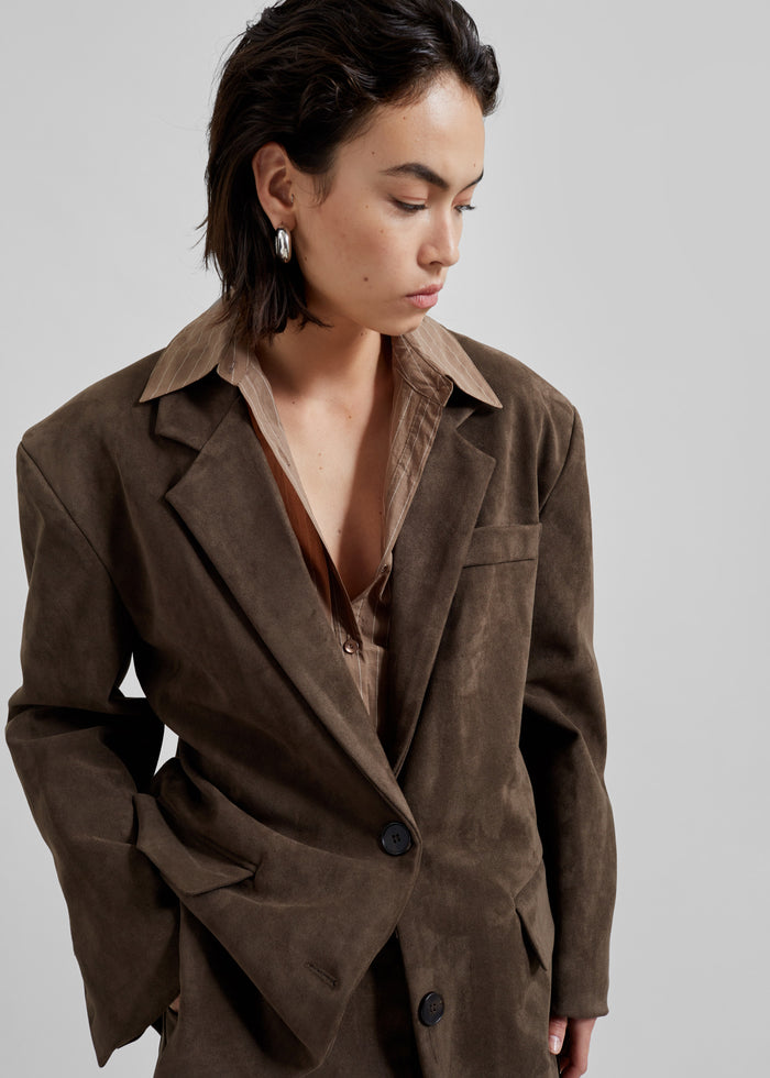 Peoria Faux Suede Blazer - Brown