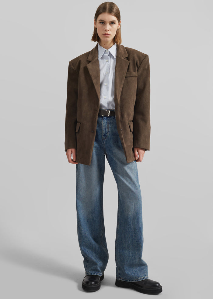 Peoria Faux Suede Blazer - Brown