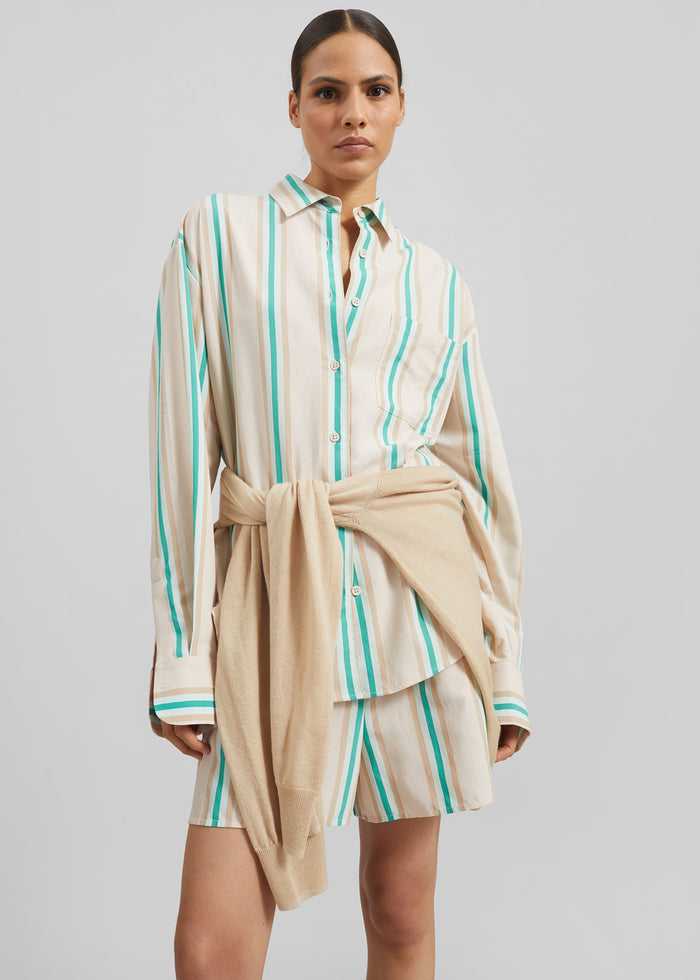 Peri Fluid Shirt - Beige Multi Stripe